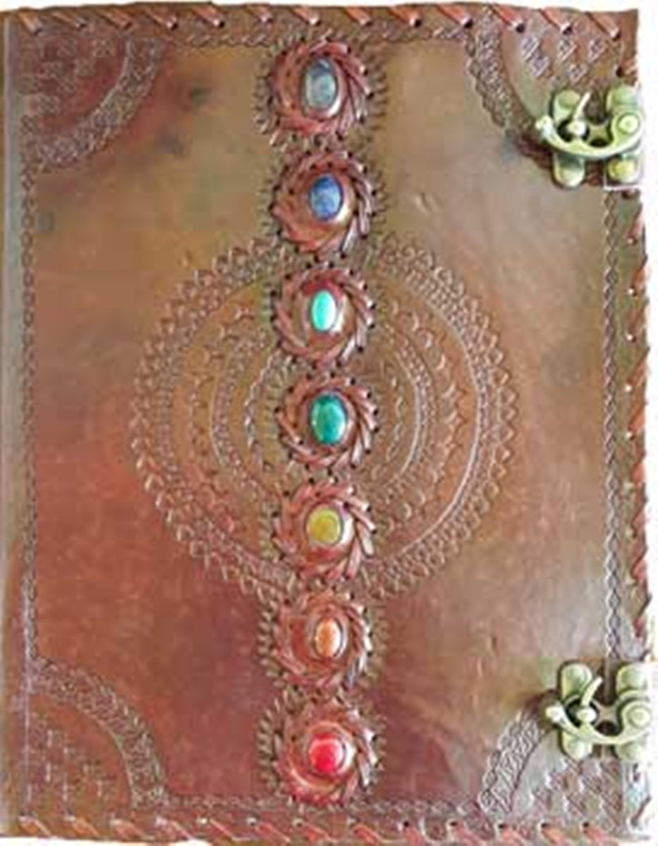 XL Leather Chakra Journal w/2 latches, 10"x13"