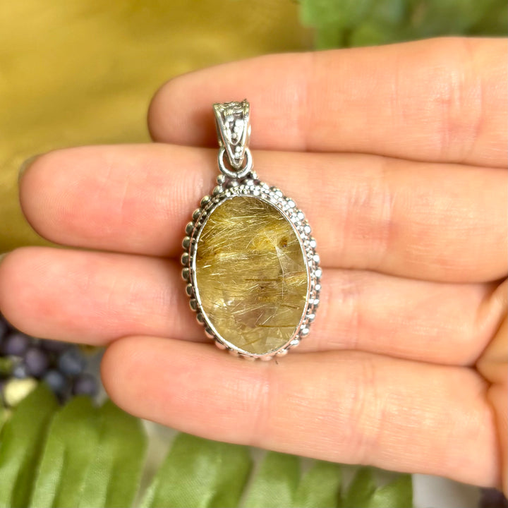 Rutilated Quartz SS Pendant -JCP446