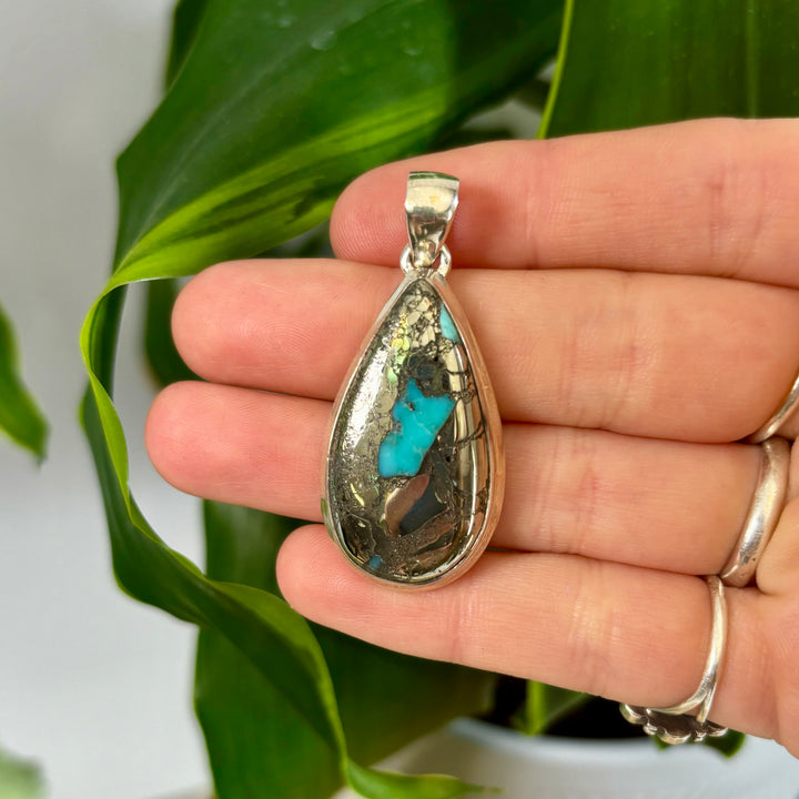 Turquoise in Pyrite SS Pendant -MNS1404