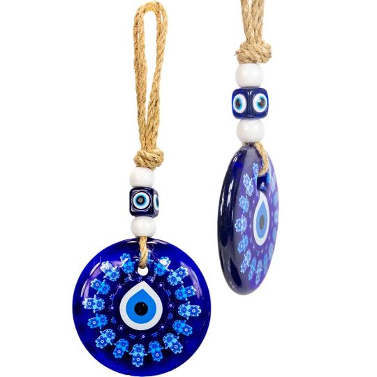 Glass Evil Eye Wall Hanging - Circle of Fatima Hands