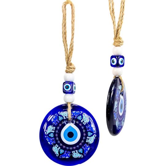 Glass Evil Eye Wall Hanging - Circle of Elephants