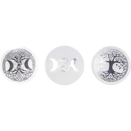 Selenite Charging Disc-Silver Triple Moon