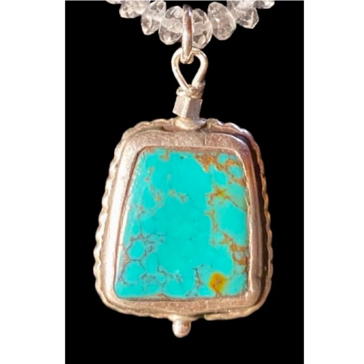 Tibetan Vintage Antique to Antique Turquoise Amulet w/Quartz TS58