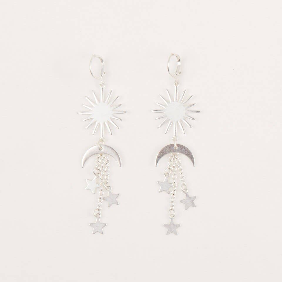 Sun and Moon Dangle Earring: Brass