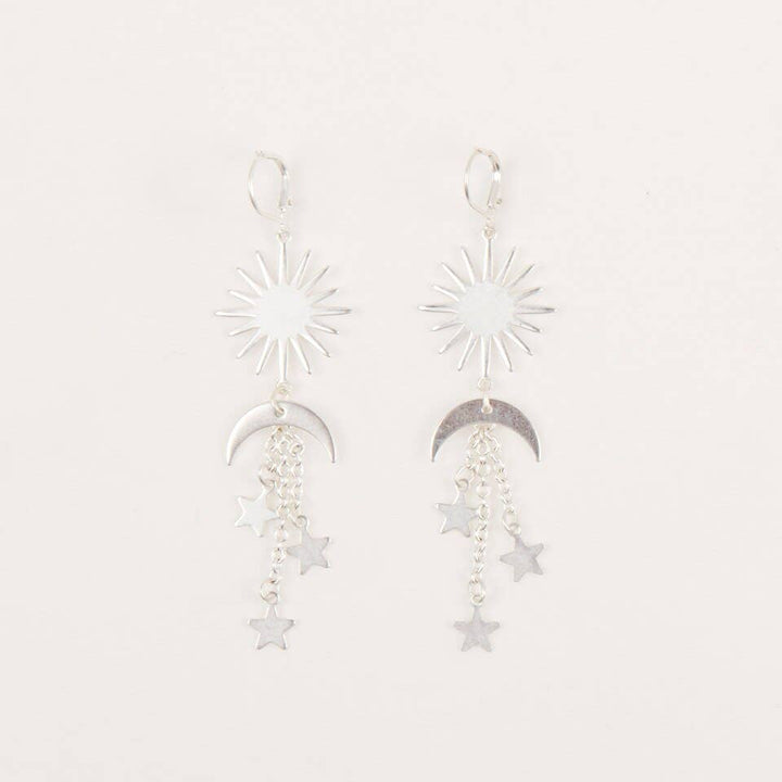 Sun and Moon Dangle Earring: Brass
