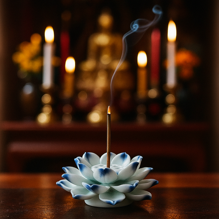 Ceramic Lotus Incense Burner - Blue
