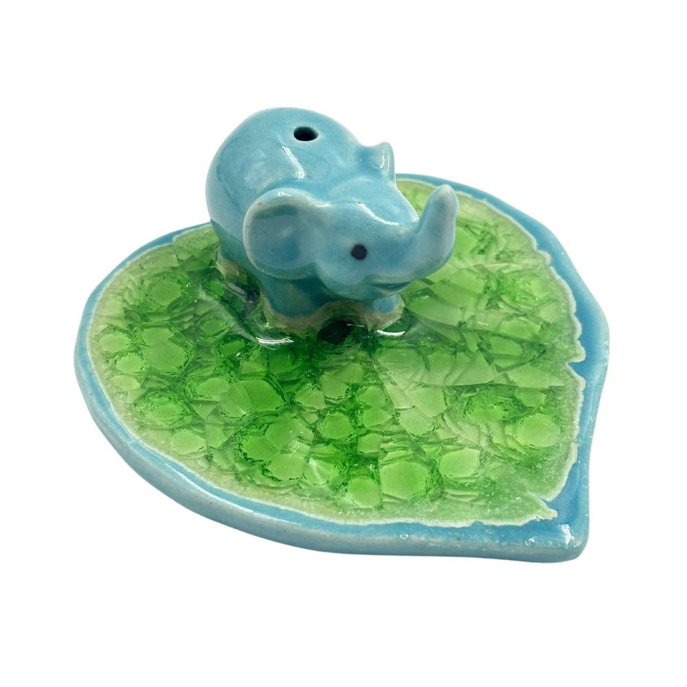 Elephant on Leaf Ceramic Incense Holder