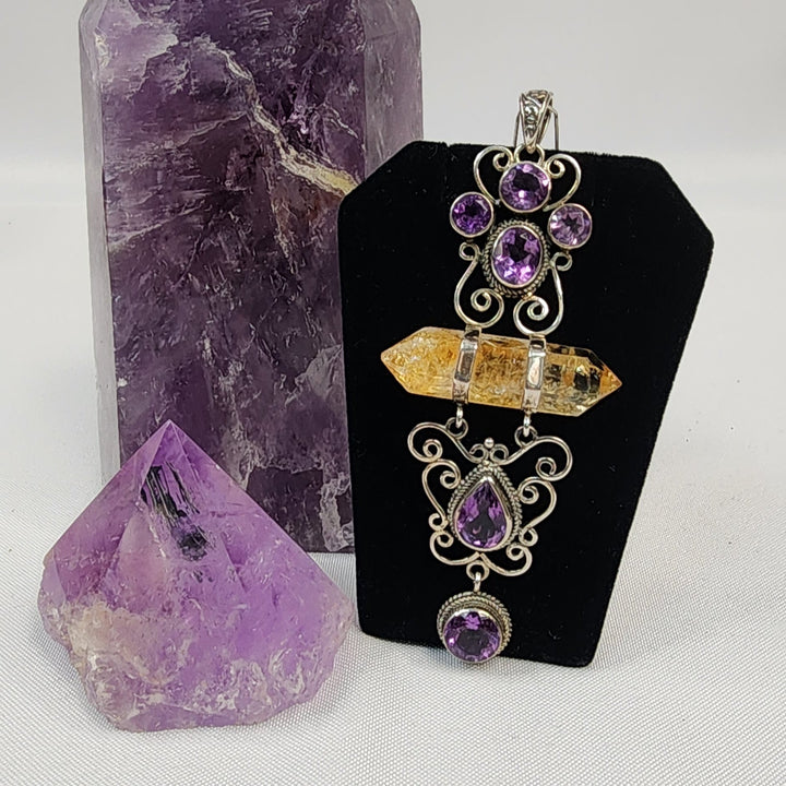 Ornate Citrine and Amethyst Pendant SS  -JC290