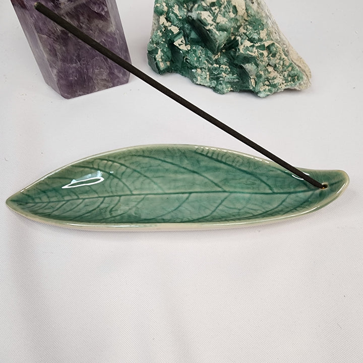 Green Leaf Ceramic Incense Burner