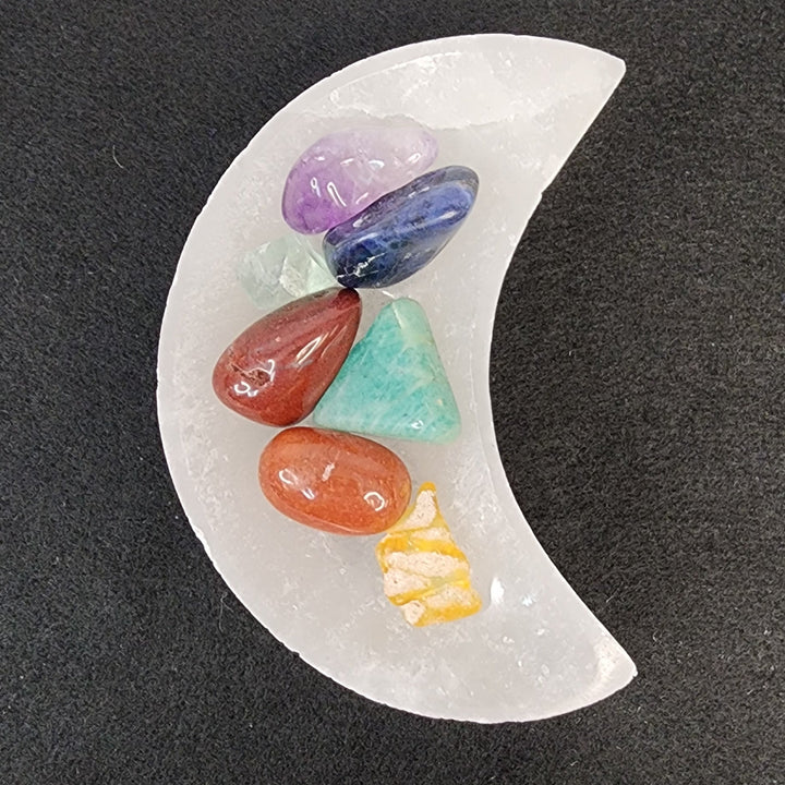 Selenite Moon Bowl w/Tumbles-LT02