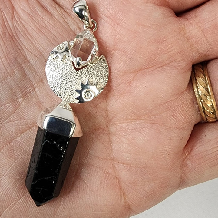 Herkimer Tourmaline Pendant-MJ146