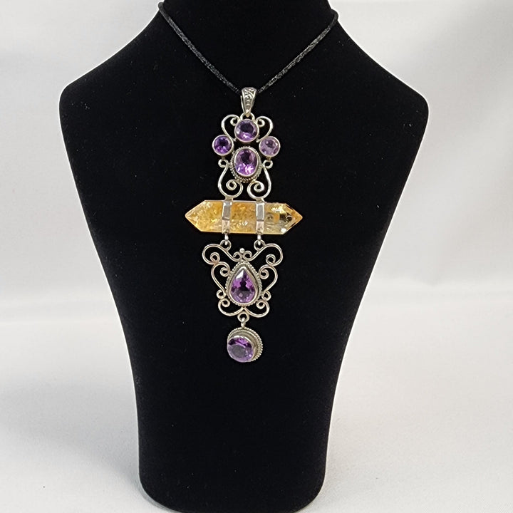 Ornate Citrine and Amethyst Pendant SS  -JC290