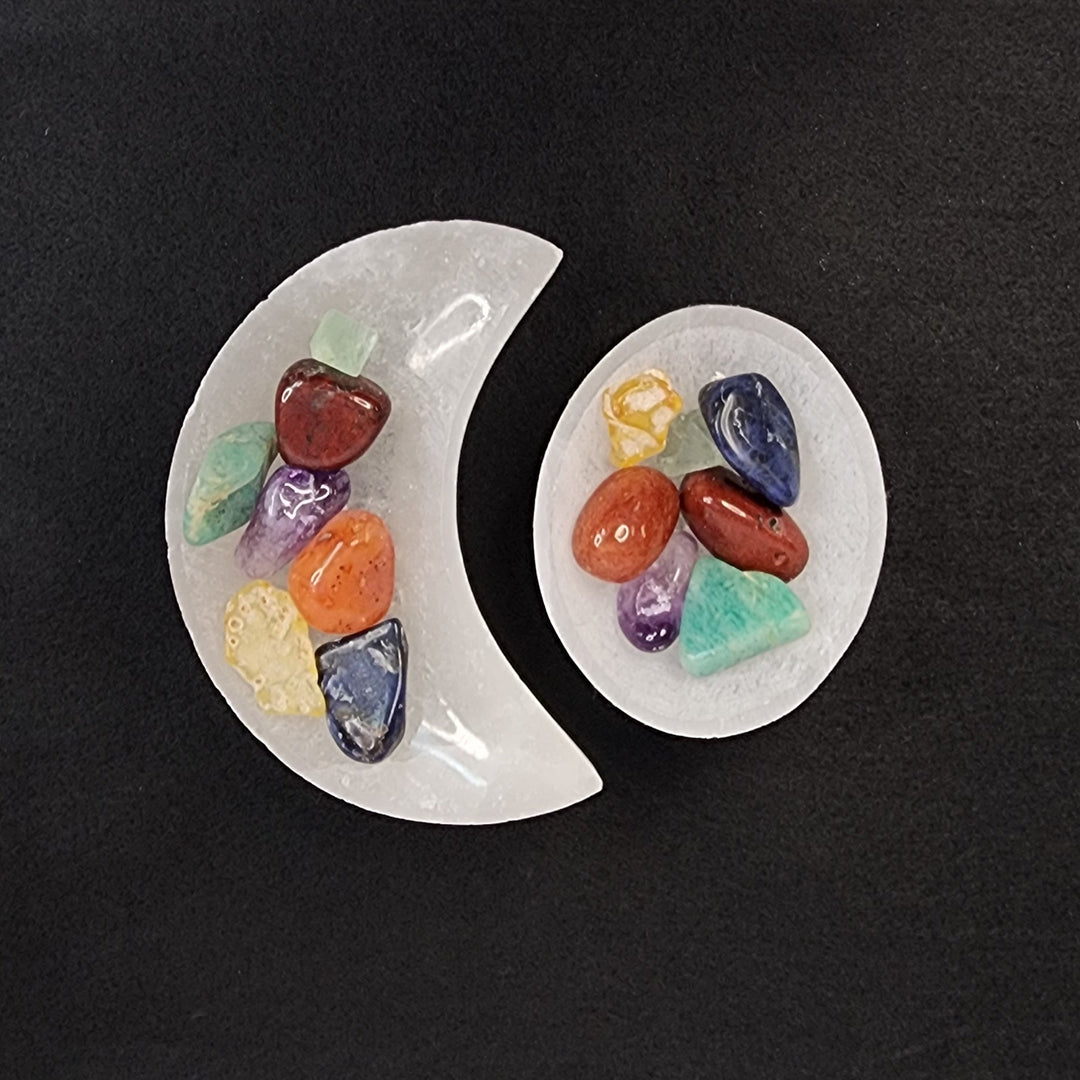 Selenite Moon Bowl w/Tumbles-LT02