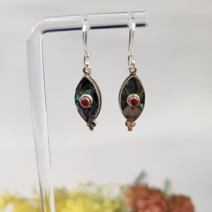 Abalone and Coral Earrings  -JDS26078