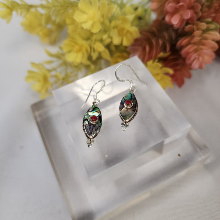 Abalone and Coral Earrings  -JDS26078