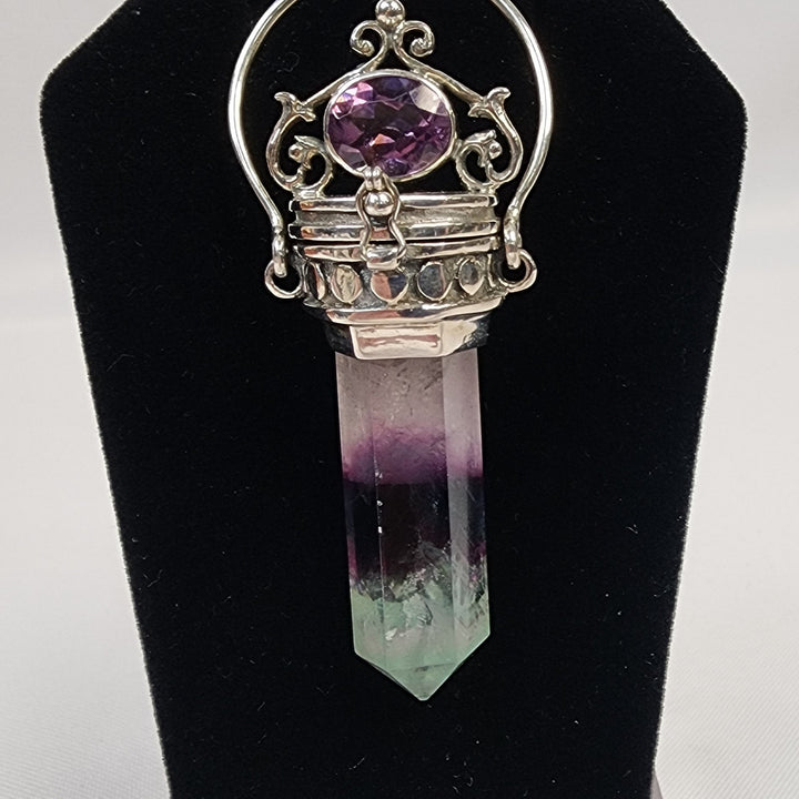 Fluorite and Amethyst Pendant SS  -JC287