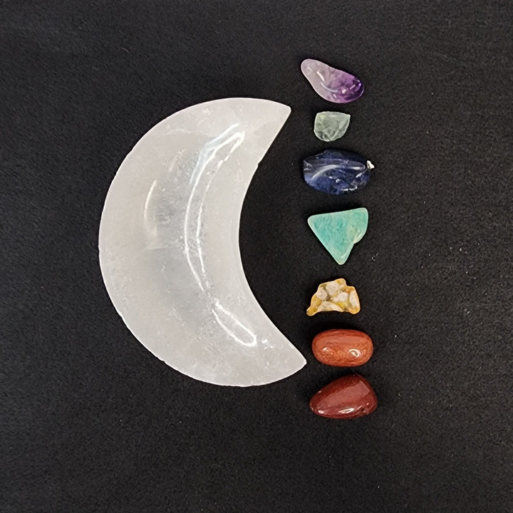 Selenite Moon Bowl w/Tumbles-LT02