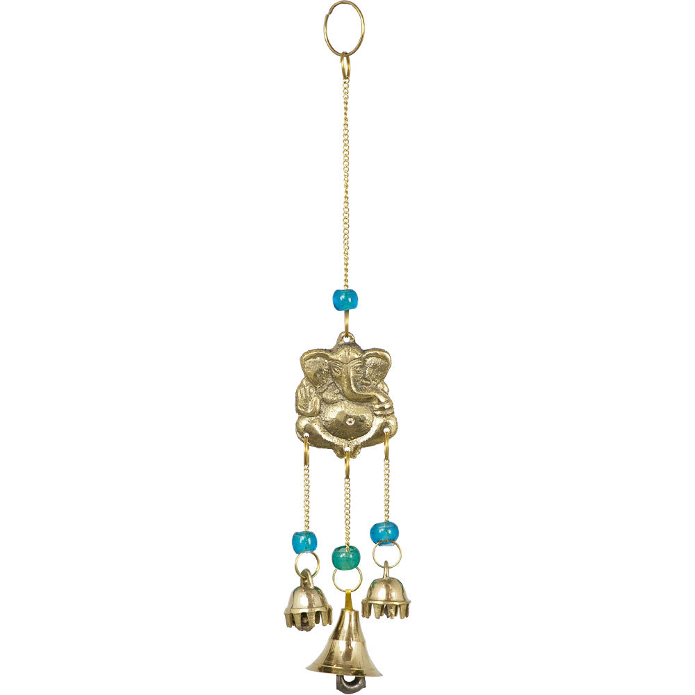 Brass Bell Chime Ganesh with Blue Beads