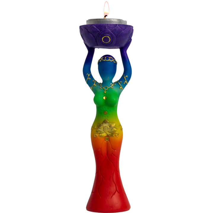 Chakra Goddess Tealight Candle Holder Statue (Gypsum Cement)