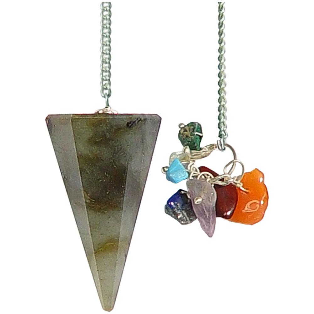 Pendulum - Hexagonal Labradorite with Chakra Chips P58