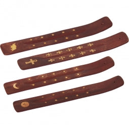 Brass Inlay Wood Incense Holder - Assorted