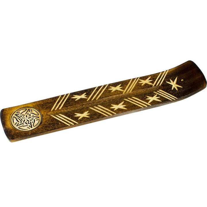 Wide Engraved Wood Incense Holder