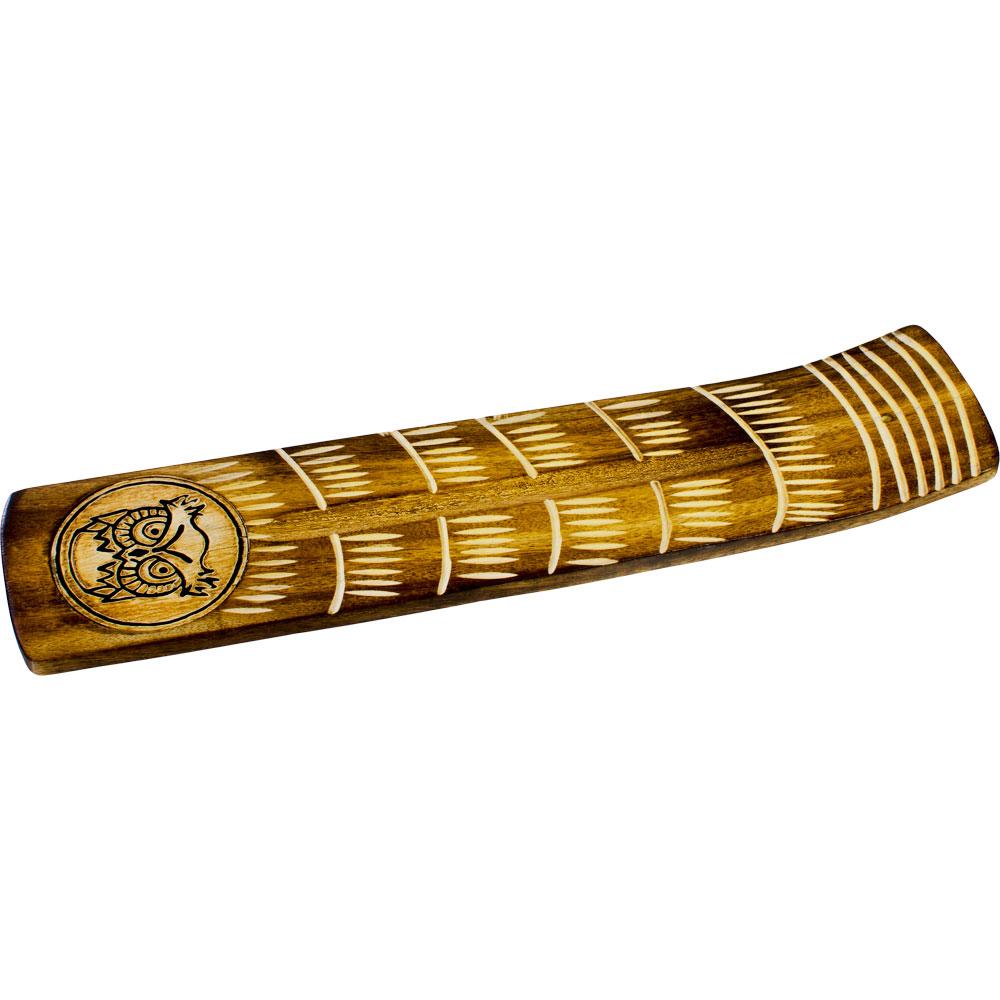 Wide Engraved Wood Incense Holder