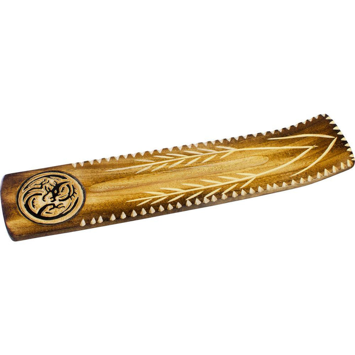 Wide Engraved Wood Incense Holder