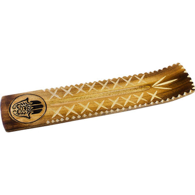 Wide Engraved Wood Incense Holder