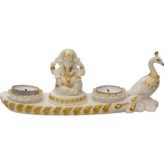 Ganesha & Peacock Incense Burner White