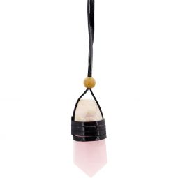 Faceted Point Leather Wrapped Necklace - Rose Quartz