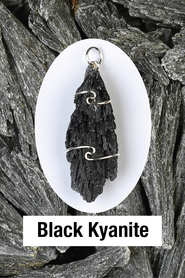 Kyanite- Black Wrapped Pendant
