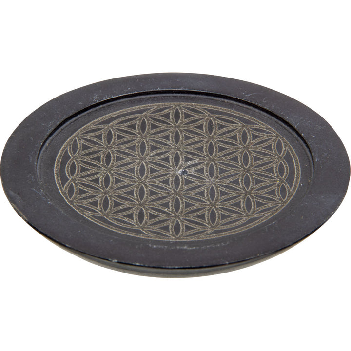 Soapstone 3" Round Incense Holder - Flower of Life