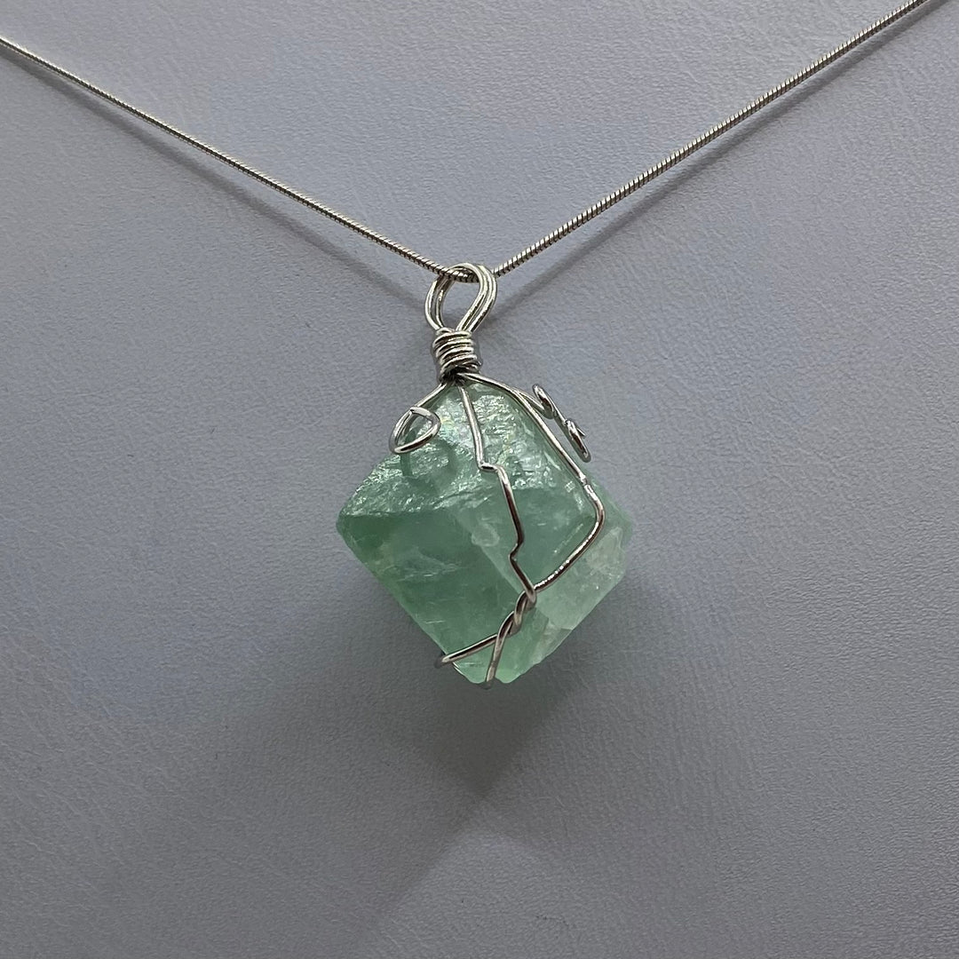 Fluorite Octahedron Wire-Wrap Pendant FLU-1