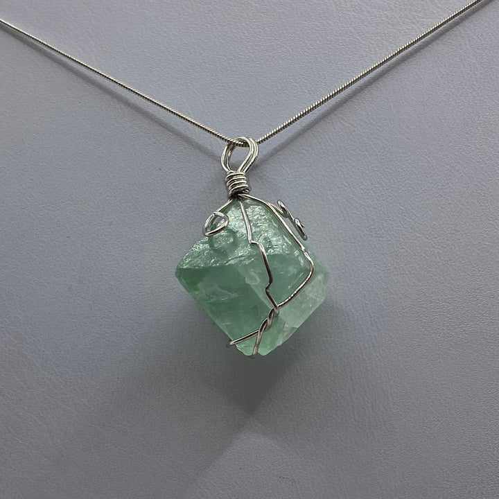 Fluorite Octahedron Wire-Wrap Pendant FLU-1