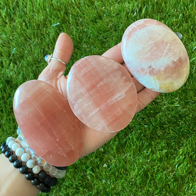 Strawberry Calcite Palm Stone PS39-3