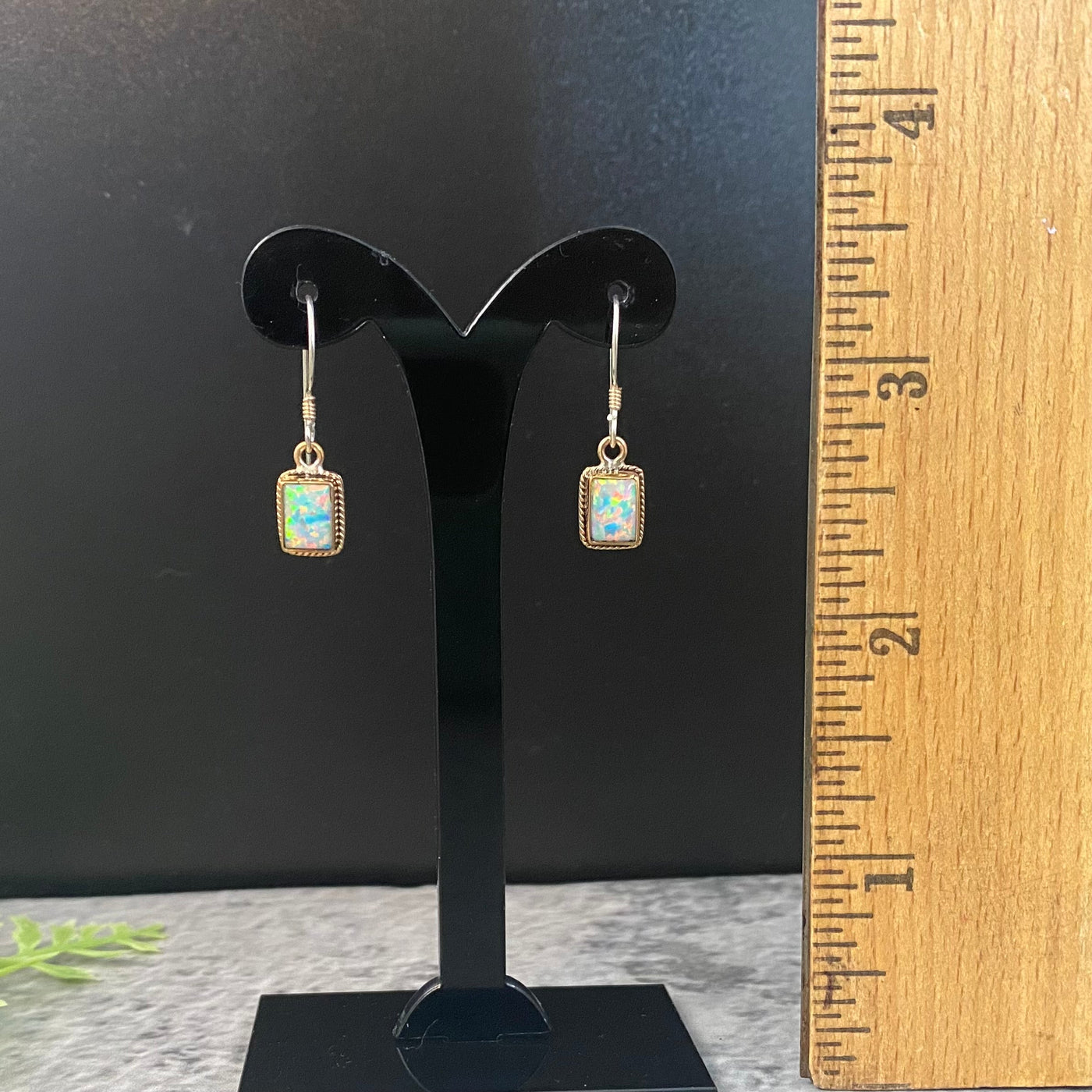 (Clearance) Opal Synthetic Small Rectangle  Wire 14K GF Earring-TM078b
