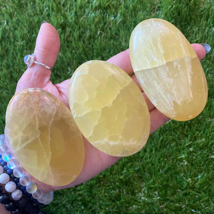 Lemon Calcite Palm Stone-PS40-2