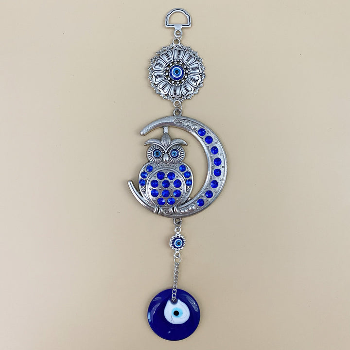 Owl on Moon Evil Eye wall hanging