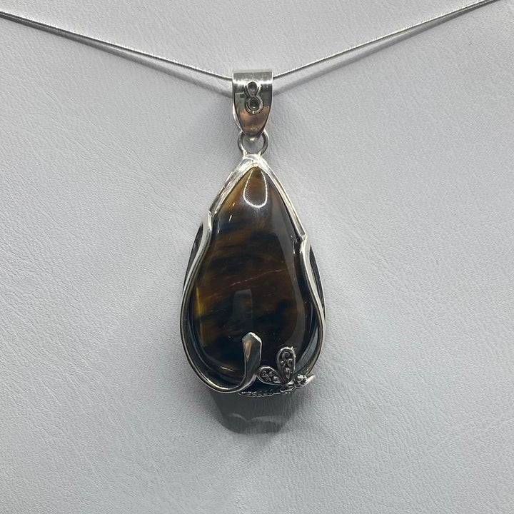 Tiger Eye Teardrop SS Pendant-TM182