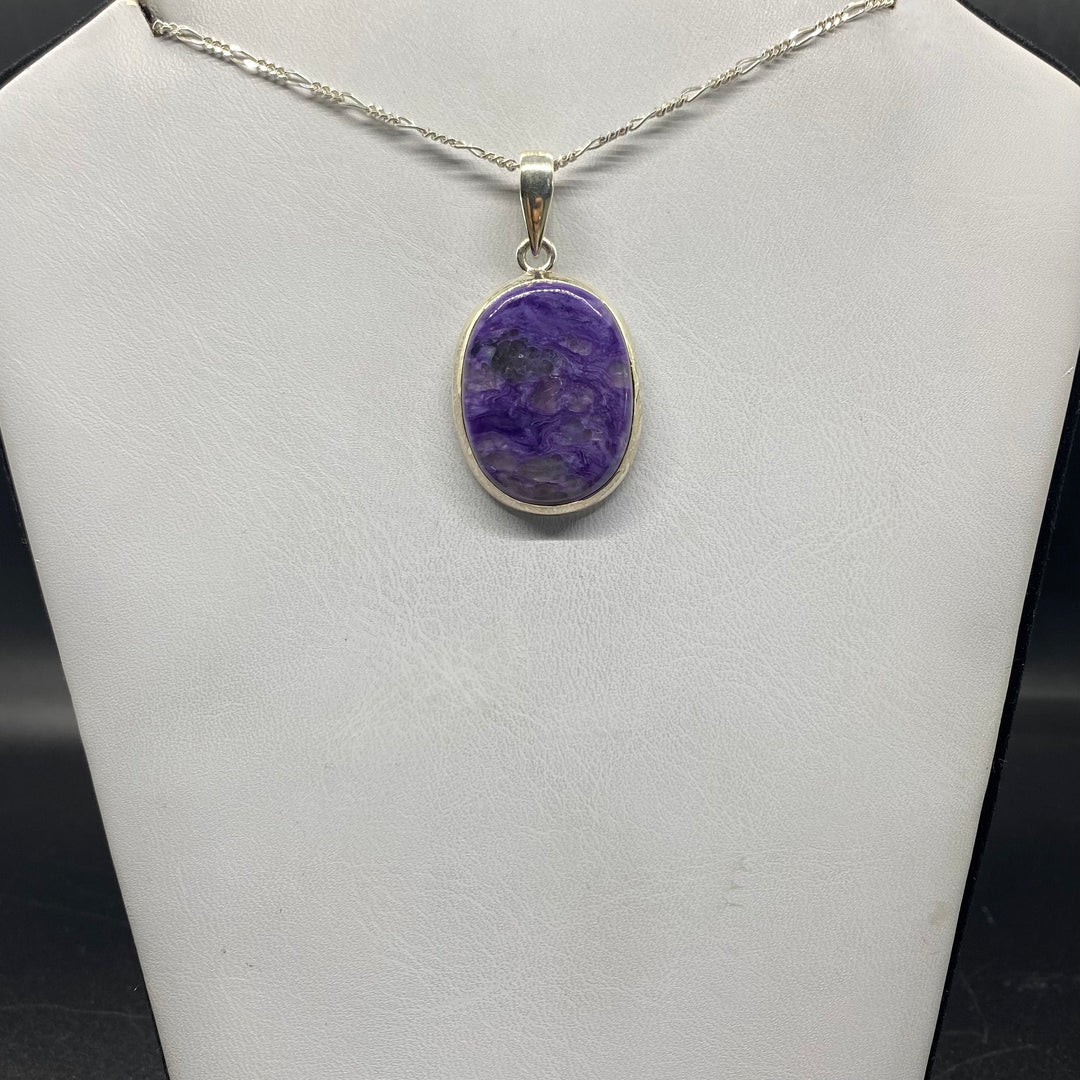 Charoite round pendant SS  -GBP004