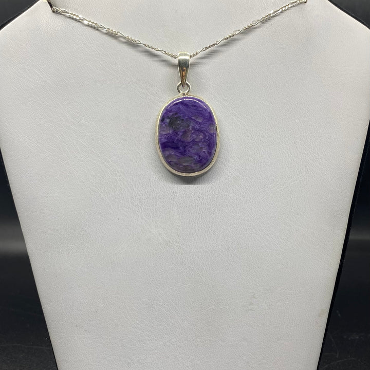 Charoite round pendant SS  -GBP004