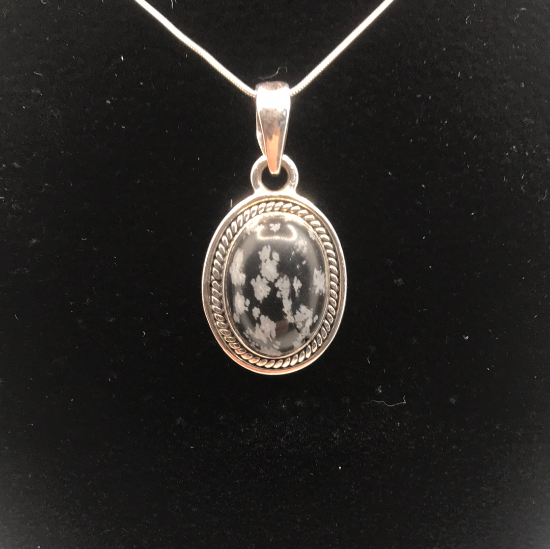 Snowflake Obsidian Pendant SS P1