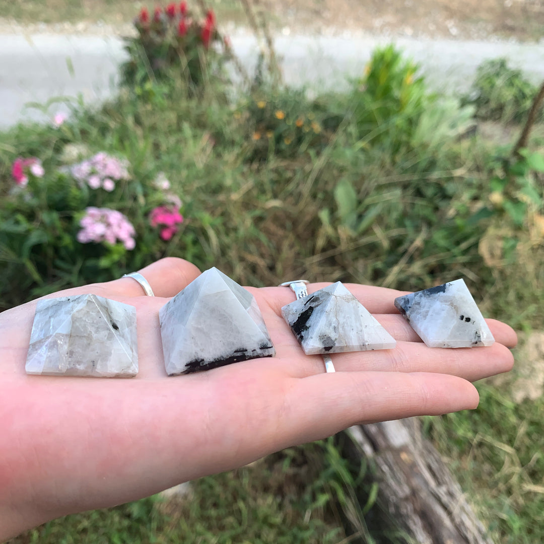 Rainbow Moonstone with Black Tourmaline Pyramid