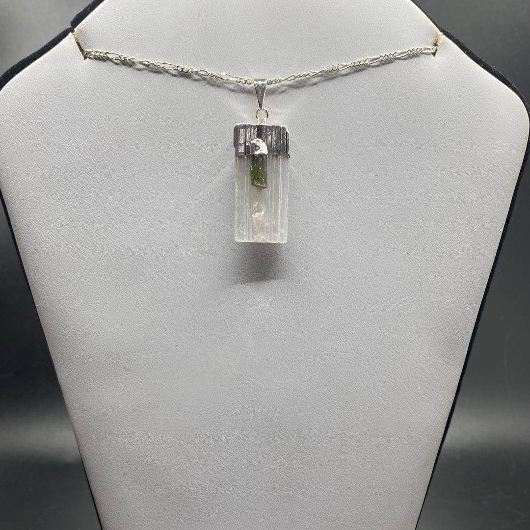 Selenite with Green Tourmaline Pendant