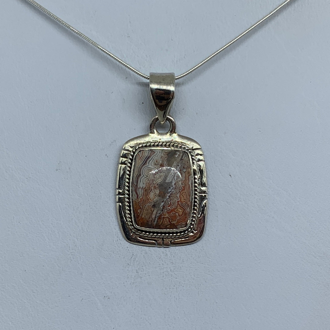 Crazy Lace Agate Pendant SS P9