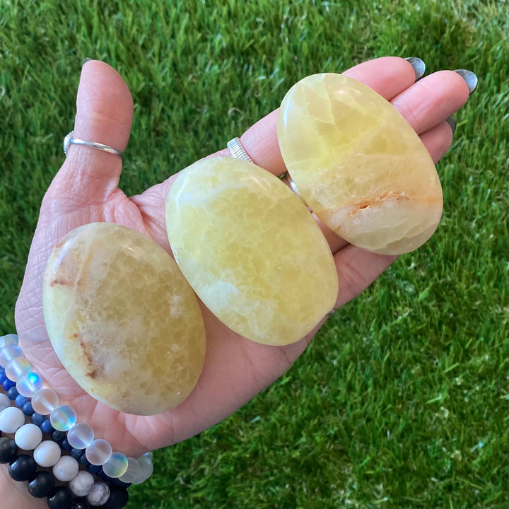 Lemon Calcite Palm Stone-PS40-1