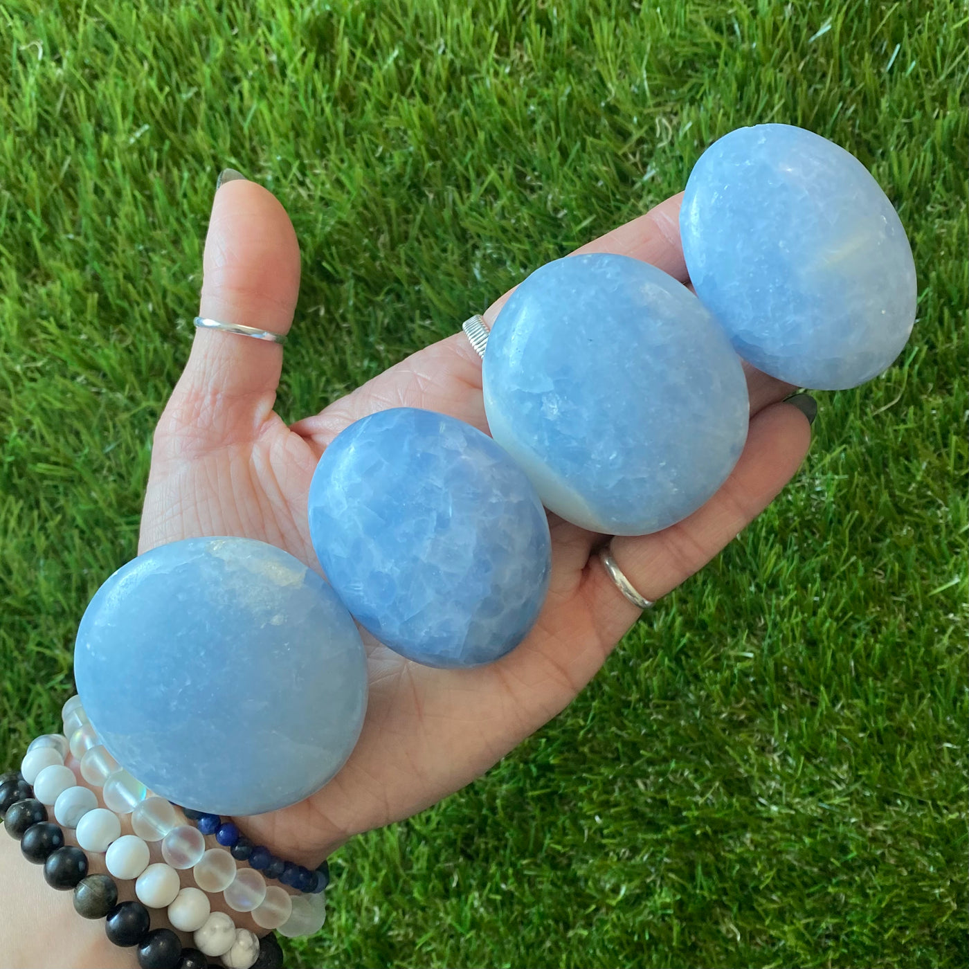 Blue Calcite Palm Stone-PS4-3