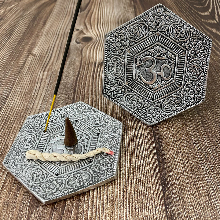 Hexagon Om Aluminum Incense Holder