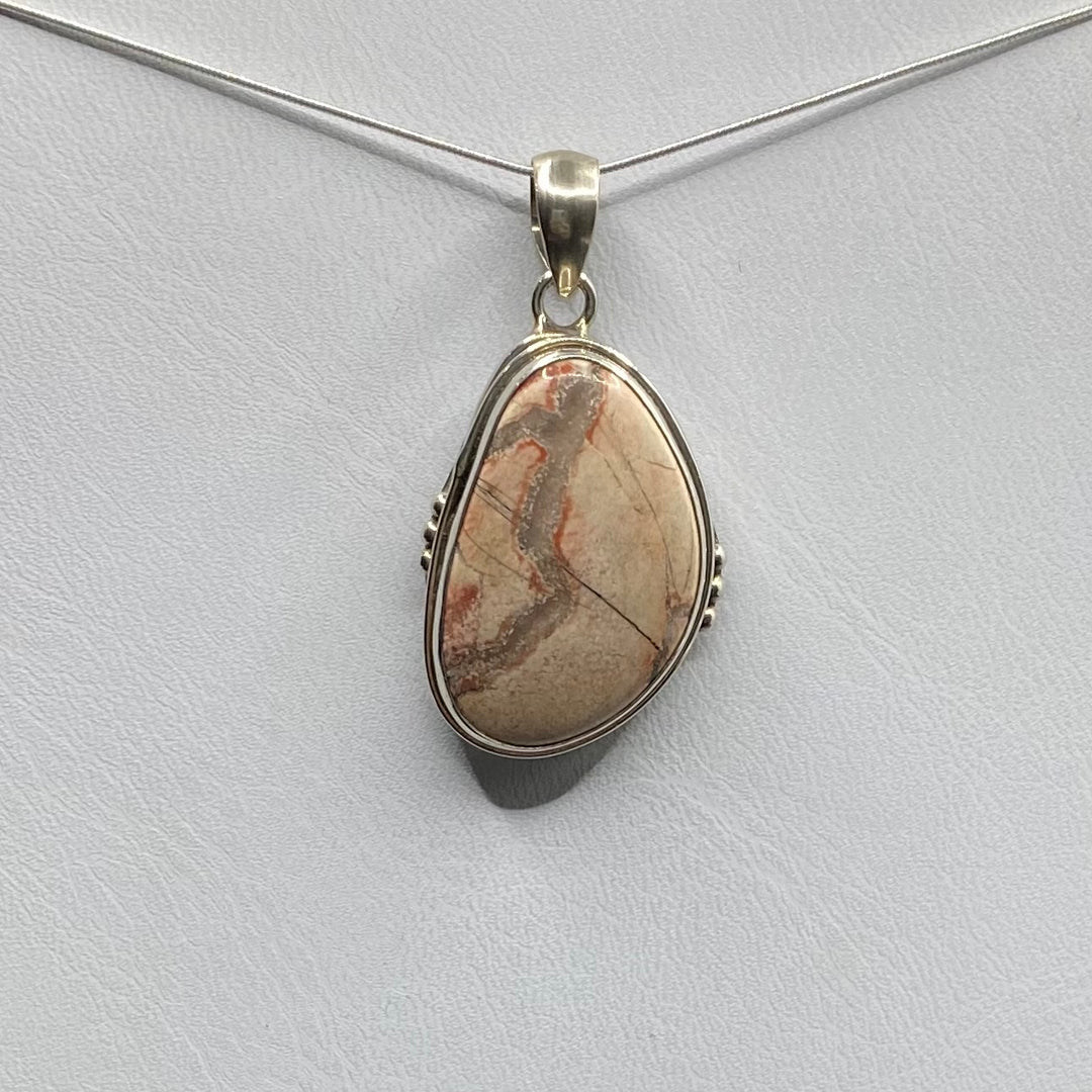 Porcelain Jasper Oval SS Pendant-TM132